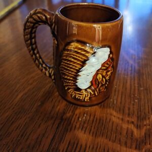 Carowinds Vintage Ceramic Amusement Park Souvenir Mug Indian Chief NC SC